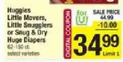 Shaw's Huggies Little Movers, Little Snugglers or Snug & Dry Huge Diapers offer