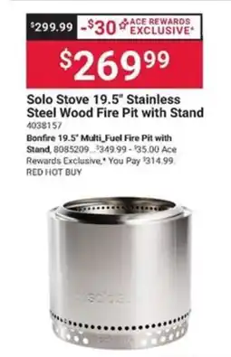 Ace Hardware Solo Stove 19.5" Stainless Steel Wood Fire Pit with Stand offer