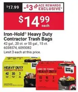 Ace Hardware Iron-Hold Heavy Duty Contractor Trash Bags offer