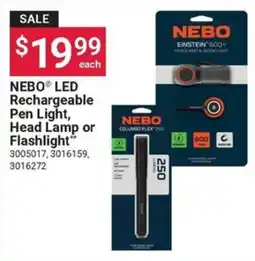 Ace Hardware Nebo led rechargeable pen light, head lamp or flashlight offer