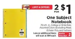 ShopRite One Subject Notebook offer