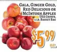 Trade Fair Supermarket Gala, Ginger Gold, Red Delicious or McIntosh Apples offer