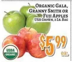 Trade Fair Supermarket Organic Gala, Granny Smith or Fuji Apples offer