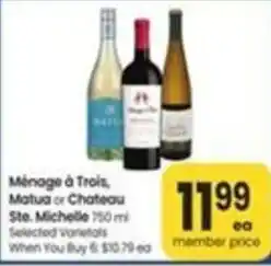 Safeway Ménage à Trois, Matua or Chateau Ste. Michelle offer