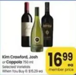 Safeway Kim Crawford, Josh or Coppola offer