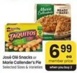 Safeway José Olé Snacks or Marie Callender's Pie offer