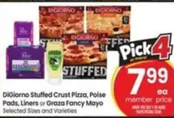 Safeway DiGiorno Stuffed Crust Pizza, Poise Pads, Liners or Graza Fancy Mayo offer