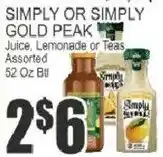 Food Universe Simply or Simply Gold Peak Juice, Lemonade or Teas offer