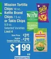 Smart & Final Mission Tortilla Chips, Kettle Brand Chips or Takis Chips offer