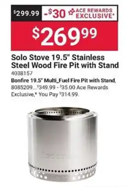 Ace Hardware Solo Stove 19.5" Stainless Steel Wood Fire Pit with Stand offer