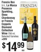 Smart & Final Franzia Box Prosecco, Sparkling, Daou Chardonnay or Francis Coppola Diamond Collection Wine offer