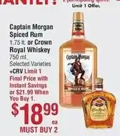 Smart & Final Captain Morgan Spiced Rum or Crown Royal Whiskey offer