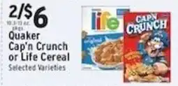 Met Foodmarkets Quaker Cap'n Crunch or Life Cereal offer