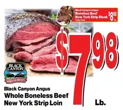 Super Saver Black Canyon Angus Whole Boneless Beef New York Strip Loin offer