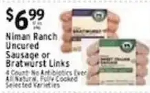 Met Foodmarkets Niman Ranch Uncured Sausage or Bratwurst Links offer