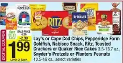 Shaw's Lay's or Cape Cod Chips, Pepperidge Farm Goldfish, Nabisco Snack, Ritz, Toasted Crackers offer
