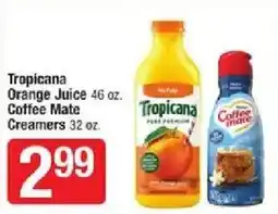 Shaw's Tropicana orange juice coffee mate creamers offer