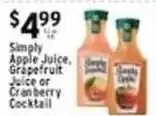 Met Foodmarkets Simply Apple Juice, Grapefruit Juice or Cranberry Cocktail offer