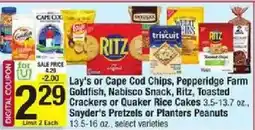Star Market Lay's or Cape Cod Chips, Pepperidge Farm Goldfish, Nabisco Snack, Ritz, Toasted Crackers or Quaker Rice Cakes or Snyder's Pre offer