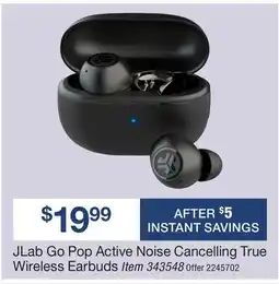 BJ’s JLab Go Pop Active Noise Cancelling True Wireless Earbuds offer