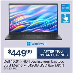 BJ’s Dell 15.6 FHD Touchscreen Laptop, 8GB Memory offer