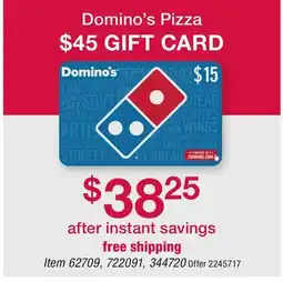 BJ’s Domino's Pizza $45 GIFT CARD offer