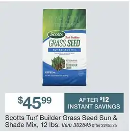 BJ’s Scotts Turf Builder Grass Seed Sun & Shade Mix offer