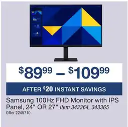 BJ’s Samsung 100Hz FHD Monitor with IPS Panel, 24 OR 27 offer