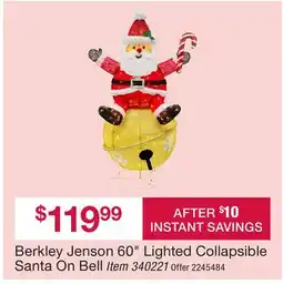 BJ’s Berkley Jensen 60 Lighted Collapsible Santa On Bell offer