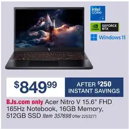BJ’s BJs.com only Acer Nitro V 15.6 FHD 165Hz Notebook, 16GB Memory, 512GB SSD offer