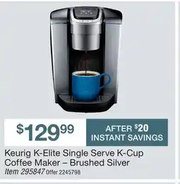BJ’s Keurig K-Elite Single Serve K-Cup Coffee Maker – Brushed Silver offer