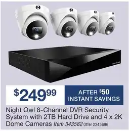 BJ’s Night Owl 8-Channel DVR Security System with 2TB Hard Drive and 4 x 2K Dome Cameras offer