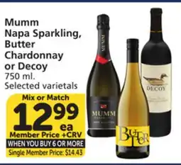 Albertsons Mumm Napa Sparkling, Butter Chardonnay or Decoy offer