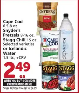 Albertsons Cape Cod 6.5-8 oz. Snyder's Pretzels 8-16 oz. Stagg Chili 15 oz. or Icelandic Water 1.5 ltr offer