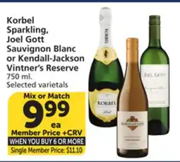 Albertsons Korbel Sparkling, Joel Gott Sauvignon Blanc or Kendall-Jackson Vintner's Reserve offer