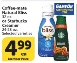 Albertsons Coffee-mate Natural Bliss 32 oz. or Starbucks Creamer 24-28 oz offer