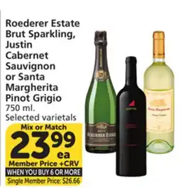 Albertsons Roederer Estate Brut Sparkling, Justin Cabernet Sauvignon or Santa Margherita Pinot Grigio offer