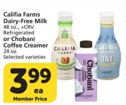 Albertsons Califia Farms Dairy-Free Milk 48 oz., Refrigerated or Chobani Coffee Creamer 24 oz offer