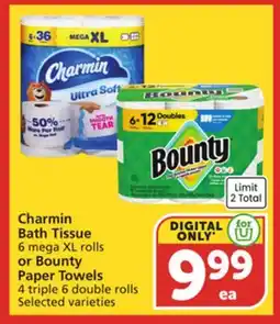 Albertsons Charmin Bath Tissue 6 mega XL rolls or Bounty Paper Towels 4 triple 6 double rolls offer