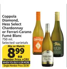 Albertsons Coppola Diamond, Hess Select Chardonnay or Ferrari-Carano Fumé Blanc offer