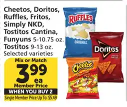Albertsons Cheetos, Doritos, Ruffles, Fritos, Simply NKD, Tostitos Cantina, Funyuns offer