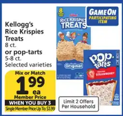 Albertsons Kellogg's Rice Krispies Treats 8 ct. or pop-tarts 5-8 ct offer