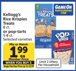 Vons Kellogg's Rice Krispies Treats 8 ct. or pop-tarts 5-8 ct offer