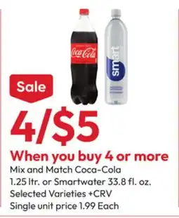 Stater Bros Mix and Match Coca-Cola 1.25 ltr. or Smartwater 33.8 fl. oz offer