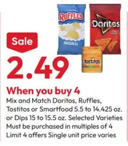 Stater Bros Mix and Match Doritos, Ruffles, Tostitos or Smartfood or Dips offer