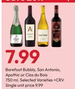 Stater Bros Barefoot Bubbly, San Antonio, Apothic or Clos du Bois offer