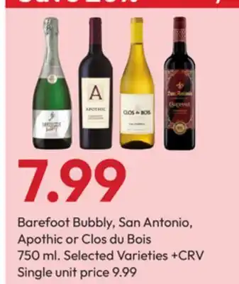 Stater Bros Barefoot Bubbly, San Antonio, Apothic or Clos du Bois offer
