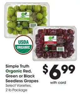 Ralphs Simple Truth Organic Red, Green or Black Seedless Grapes offer