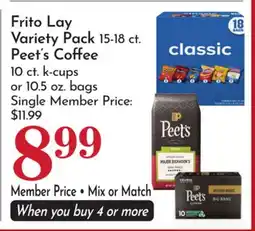 Pavilions Frito Lay Variety Pack 15-18 ct. Peet's Coffee 10 ct. k-cups or 10.5 oz. bags offer