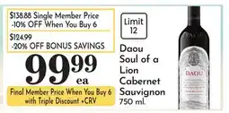 Pavilions Daou Soul of a Lion Cabernet Sauvignon offer